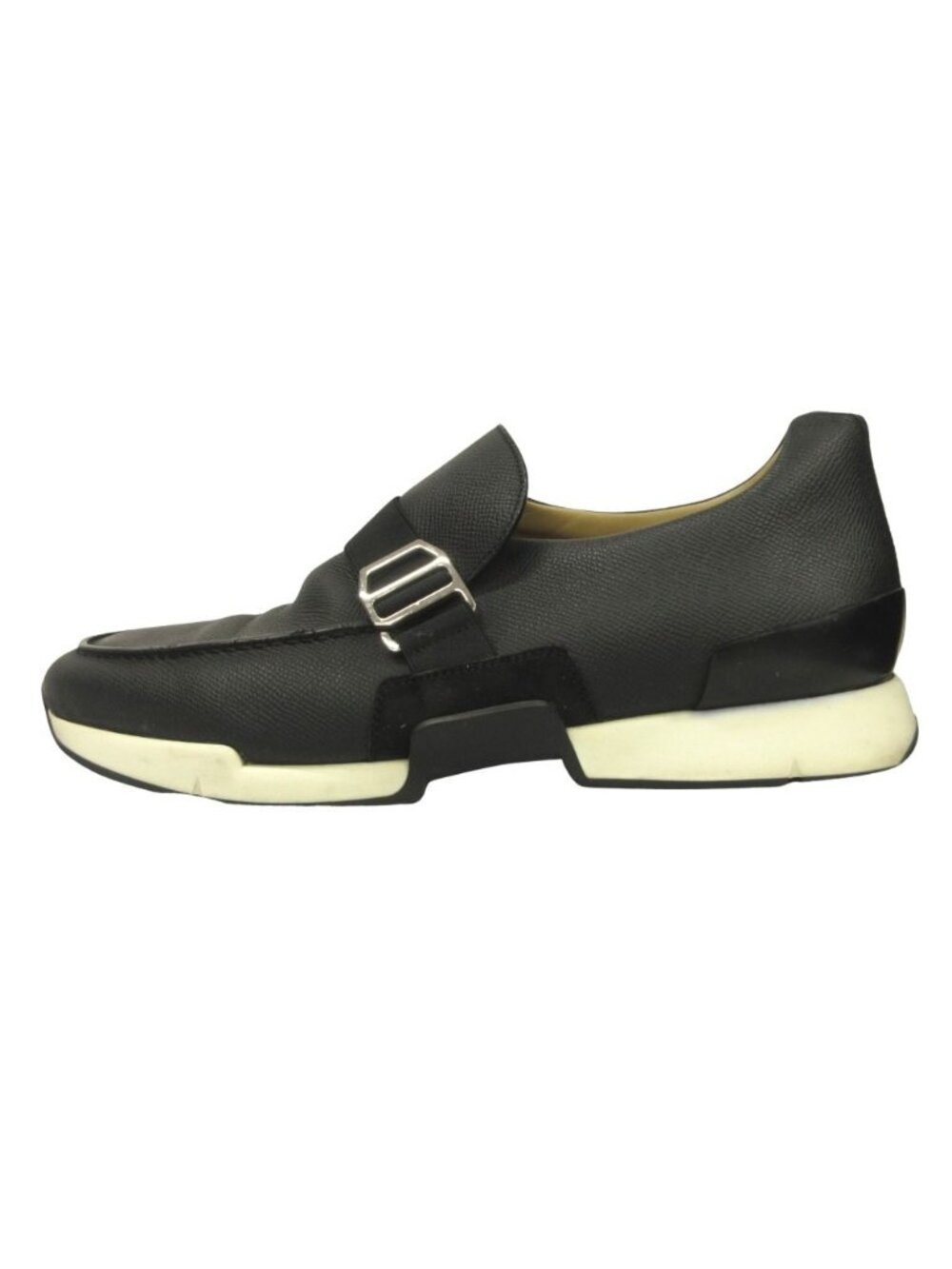 Hermes Epsom Leather Slip On Loafers Shoes Buckle 42.5 Black